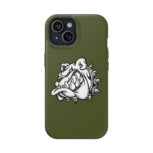 iPhone tough case (12 to 17 all versions) - Bulldog Graphic Impact Phone Case – Olive Military Shockproof Cover
