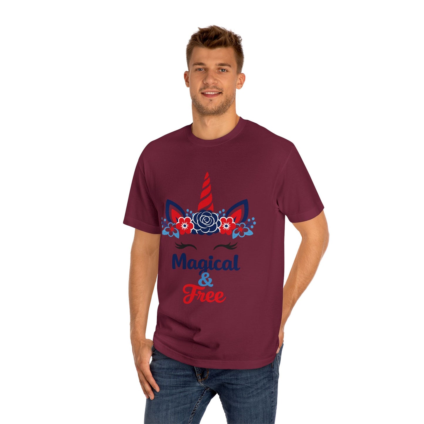 Magical & Free Unicorn Tee — Whimsical Floral Graphic