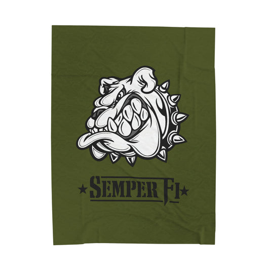 Devil Dog Fleece Blanket — Bulldog OD Green Military Humor