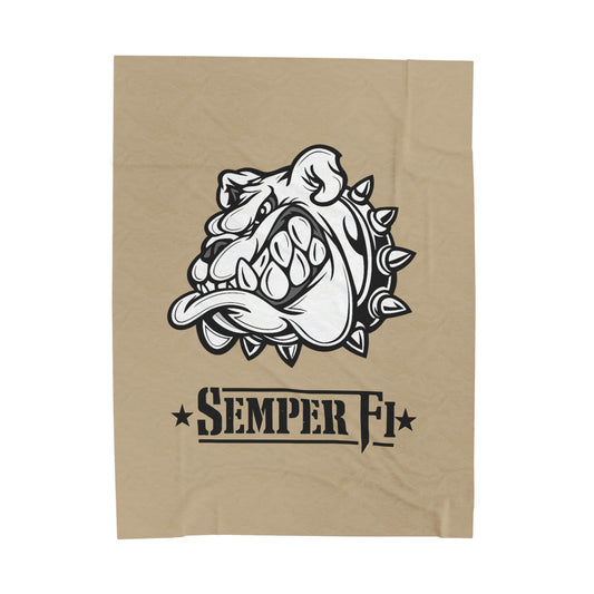 Khaki Desert Tan Devil Dog Fleece Blanket — Bulldog Military Humor