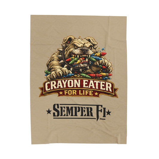 Khaki Desert Tan Devil Dog Crayon Eater for Life Fleece Blanket — Bulldog Military Humor