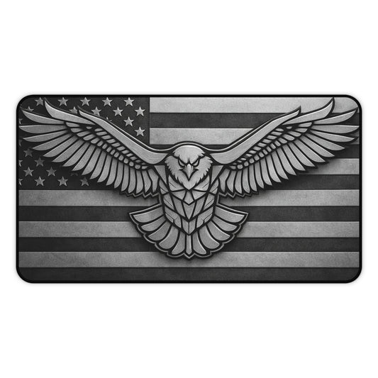 American Flag Eagle Desk Mat — Patriotic Grey Mouse Pad for Office & Gaming