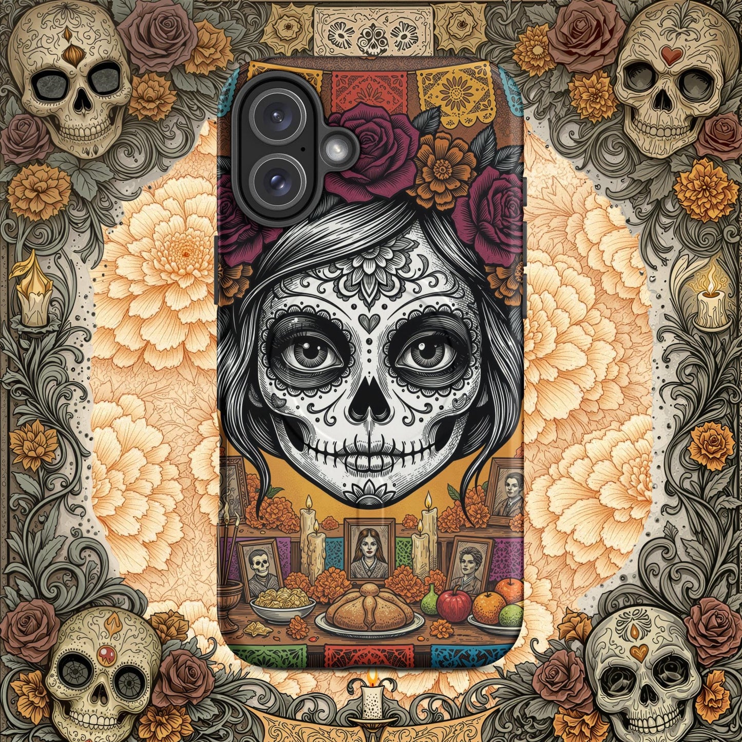 MagSafe® Tough iPhone Case - Sugar Skull Altar Floral Calavera Art