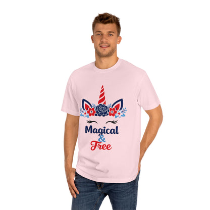 Magical & Free Unicorn Tee — Whimsical Floral Graphic