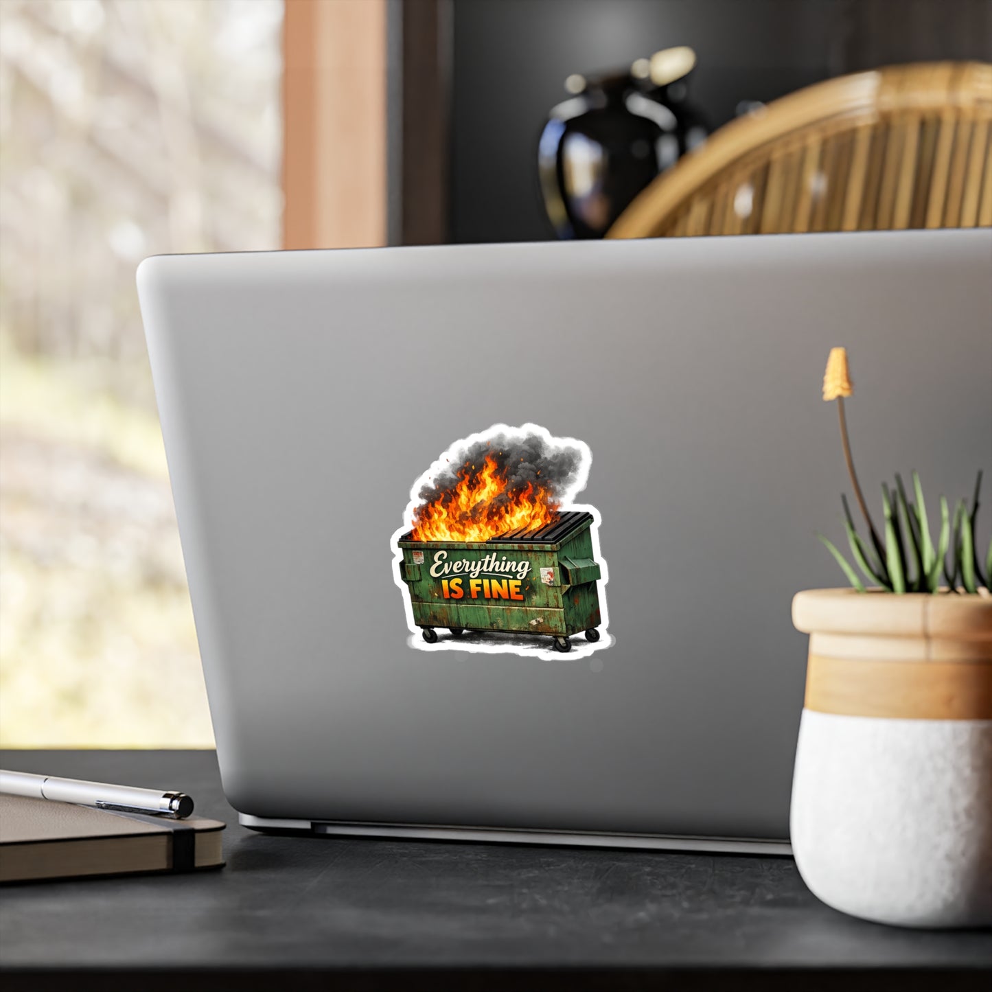 Dumpster Fire Sticker - "Everything Is Fine" Kiss-Cut Vinyl Decal