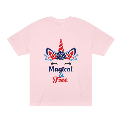 Magical & Free Unicorn Tee — Whimsical Floral Graphic