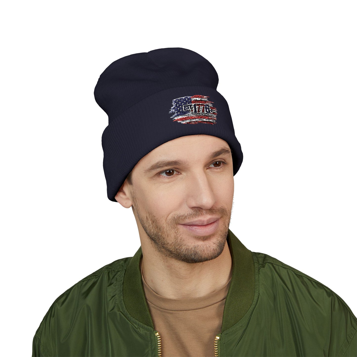 Embroidered American Flag Beanie - Classic Cuffed Beanie — Warm Hypoallergenic Winter Hat