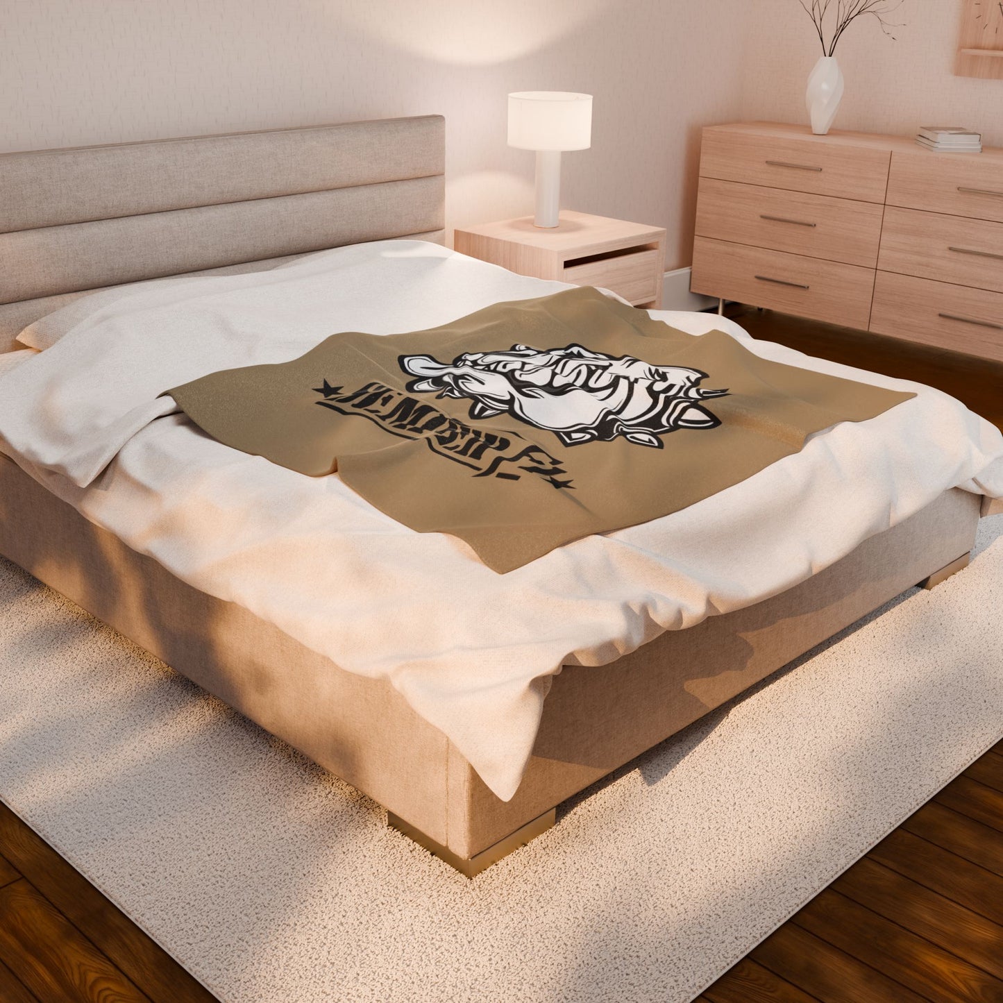Khaki Desert Tan Devil Dog Fleece Blanket — Bulldog Military Humor
