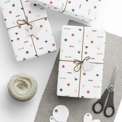 Patriotic Star & Stripe Wrapping Paper — Red White Blue Gift Wrap for Veterans Day, 4th of July, Memorial Gifts