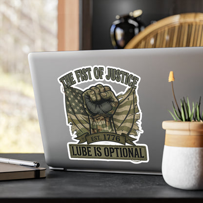 Fist of Justice Vinyl Decal — "Fist of justice - lube optional" Sticker