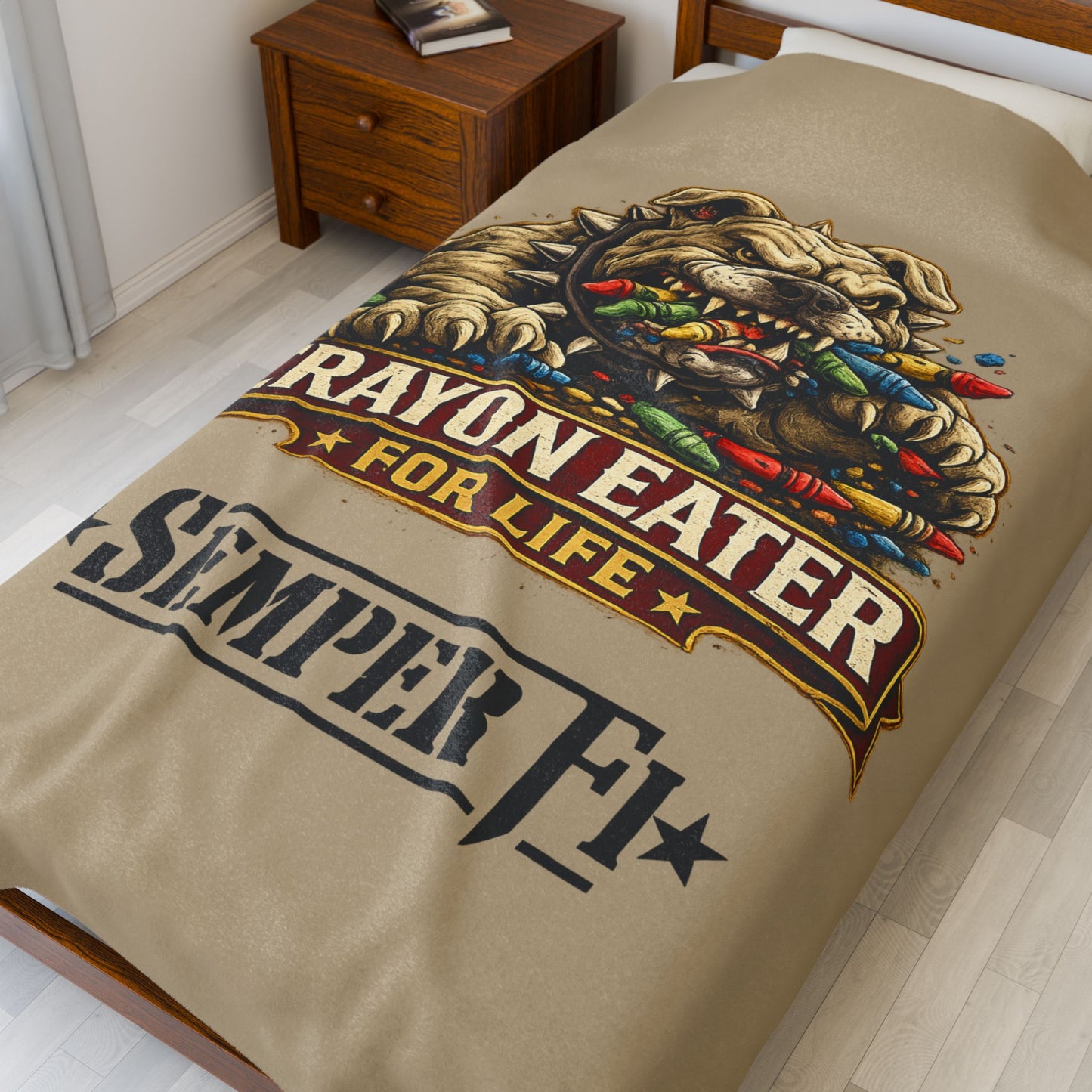 Desert Tan Devil Dog Fleece Blanket