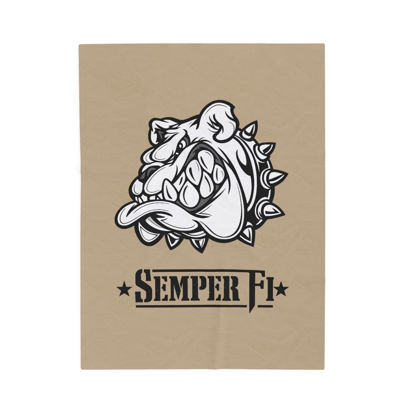 Khaki Desert Tan Devil Dog Fleece Blanket — Bulldog Military Humor
