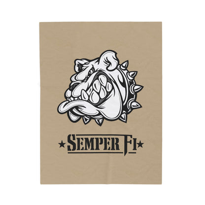 Khaki Desert Tan Devil Dog Fleece Blanket — Bulldog Military Humor