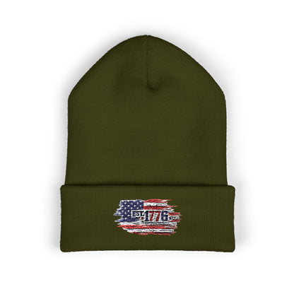 Embroidered American Flag Beanie - Classic Cuffed Beanie — Warm Hypoallergenic Winter Hat