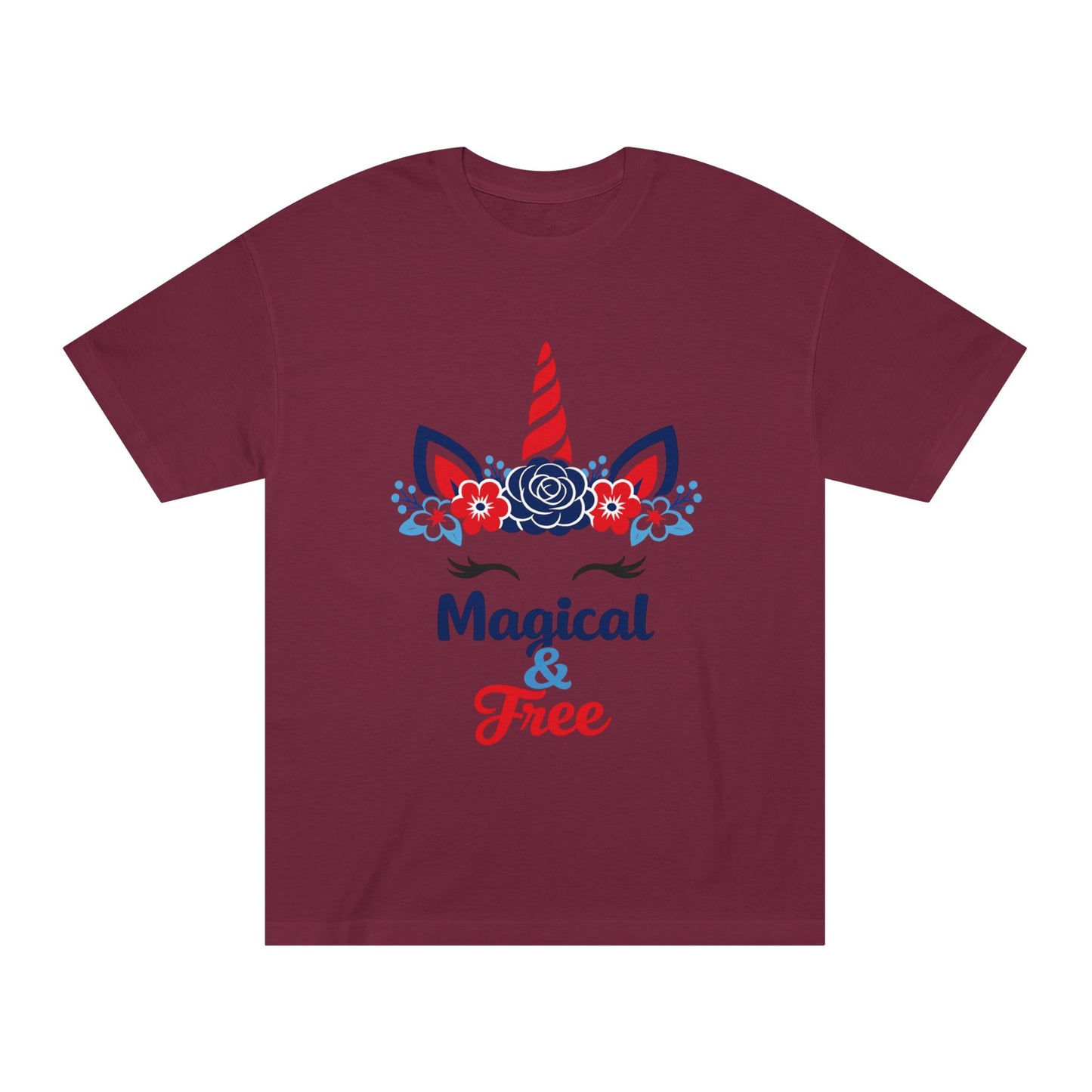 Magical & Free Unicorn Tee — Whimsical Floral Graphic