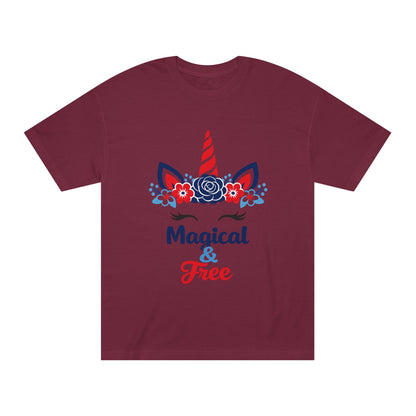 Magical & Free Unicorn Tee — Whimsical Floral Graphic