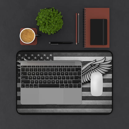 American Flag Eagle Desk Mat — Patriotic Grey Mouse Pad for Office & Gaming