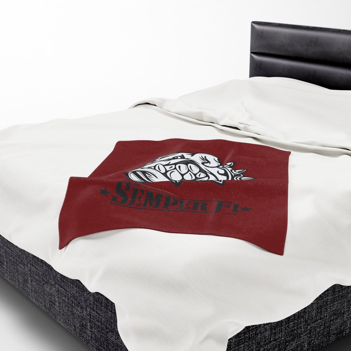 Vintage Marine Red Devil Dog Fleece Blanket — Bulldog OD Green Military Humor