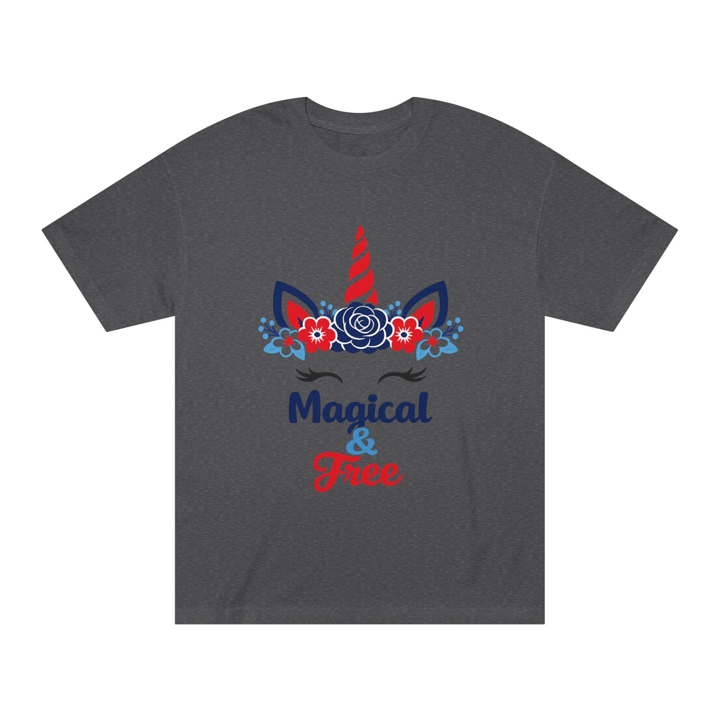 Magical & Free Unicorn Tee — Whimsical Floral Graphic