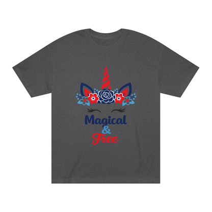 Magical & Free Unicorn Tee — Whimsical Floral Graphic