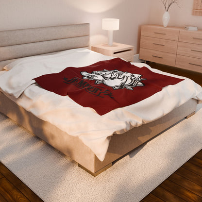 Vintage Marine Red Devil Dog Fleece Blanket — Bulldog OD Green Military Humor
