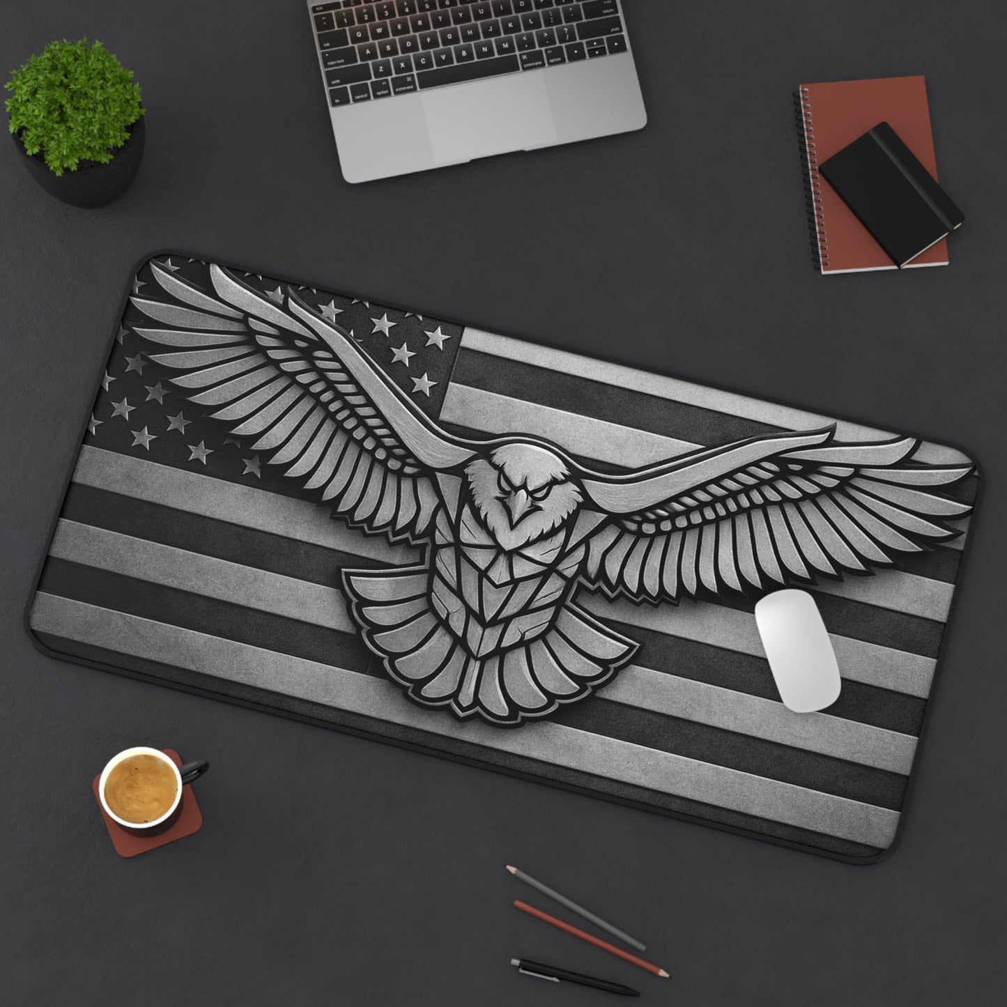 American Flag Eagle Desk Mat — Patriotic Grey Mouse Pad for Office & Gaming