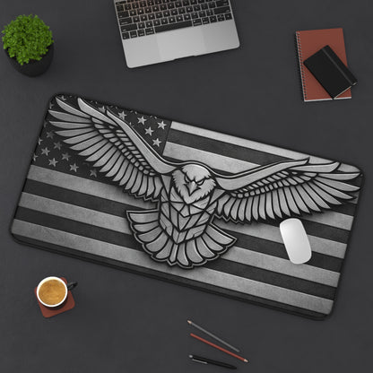 American Flag Eagle Desk Mat — Patriotic Grey Mouse Pad for Office & Gaming