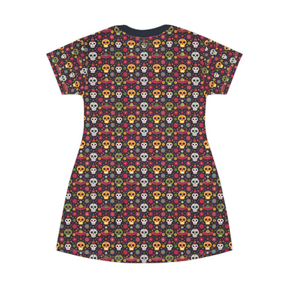Sugar Skull T Shirt Dress Calavera Graphic Dress Day of the Dead Dress Colorful Skull Dress Festival T Shirt Dress