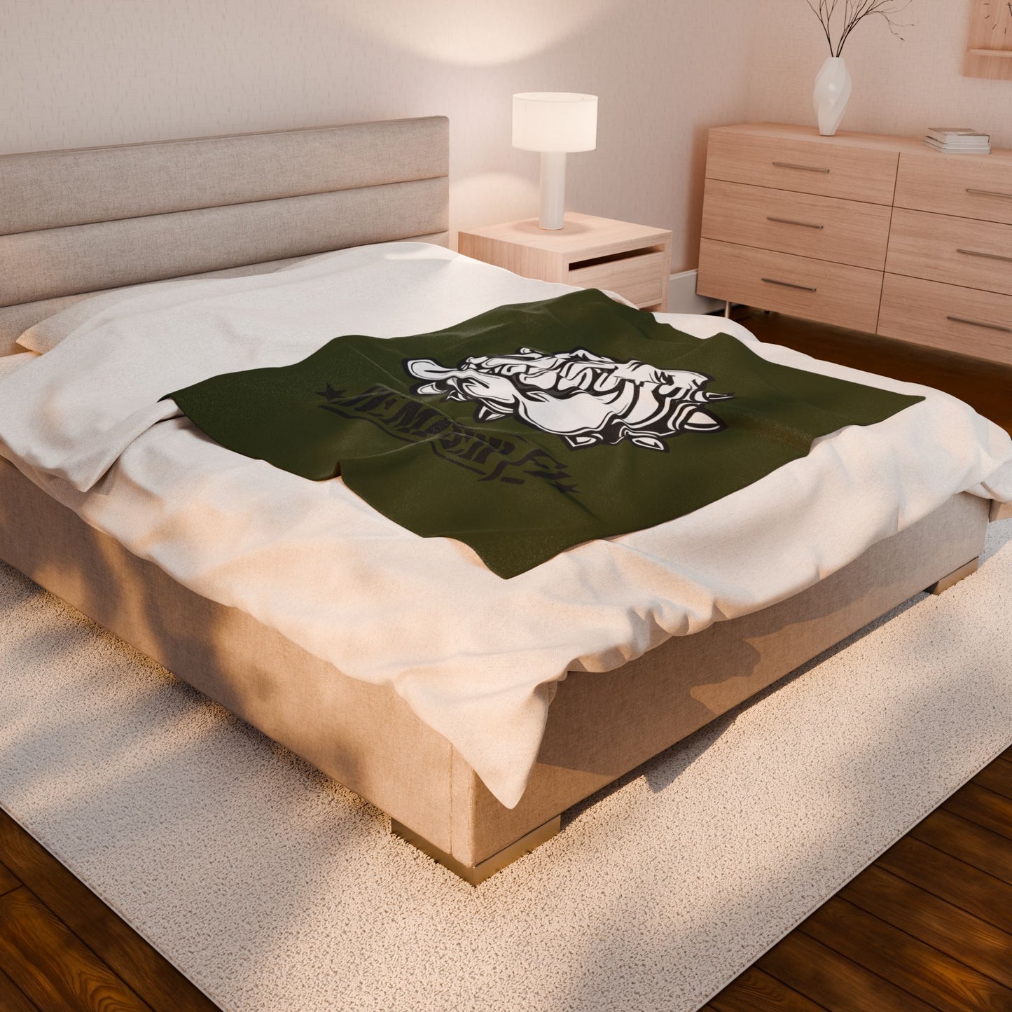 Devil Dog Fleece Blanket — Bulldog OD Green Military Humor
