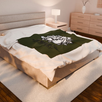 Devil Dog Fleece Blanket — Bulldog OD Green Military Humor