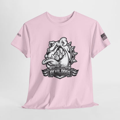 Devil Dog Bulldog Tee — 'Doesn’t Bark, It Bites' Heavyweight Cotton Shirt