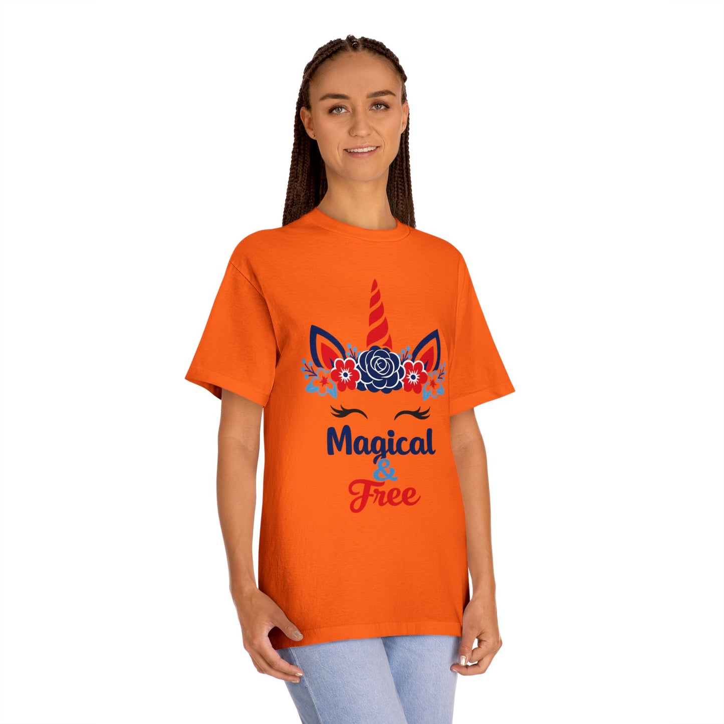 Magical & Free Unicorn Tee — Whimsical Floral Graphic