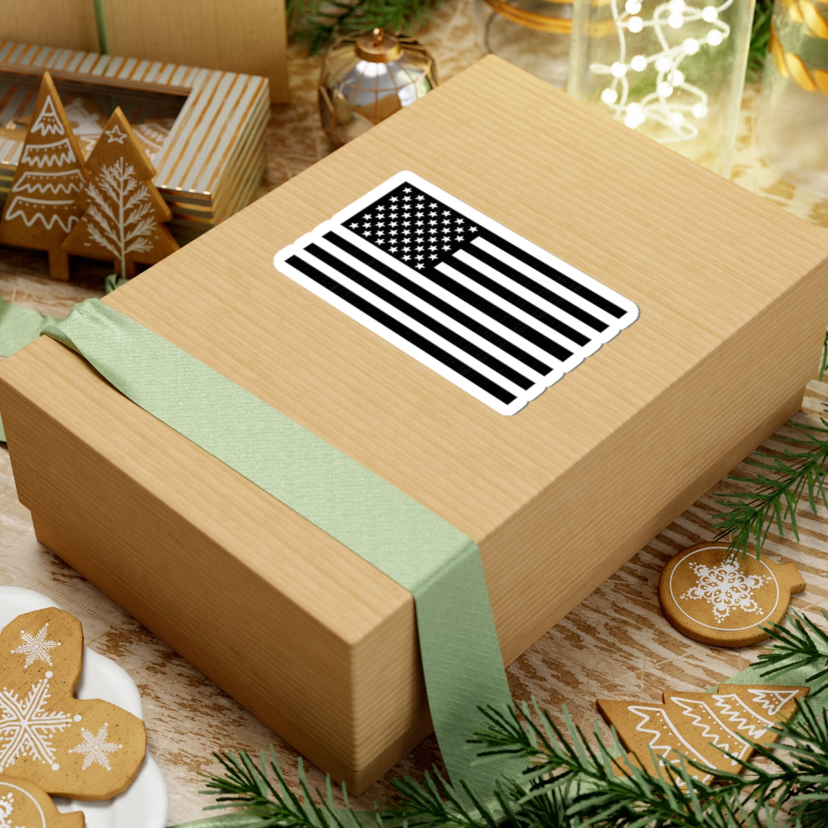 Black & White American Flag Sticker — Kiss-Cut Patriotic Decal