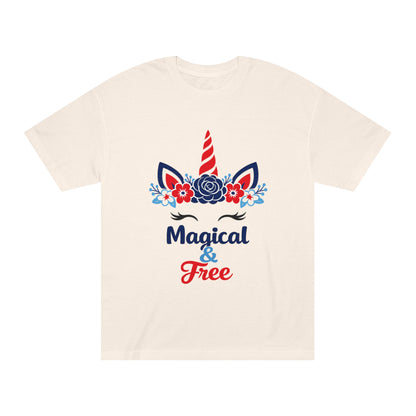 Magical & Free Unicorn Tee — Whimsical Floral Graphic