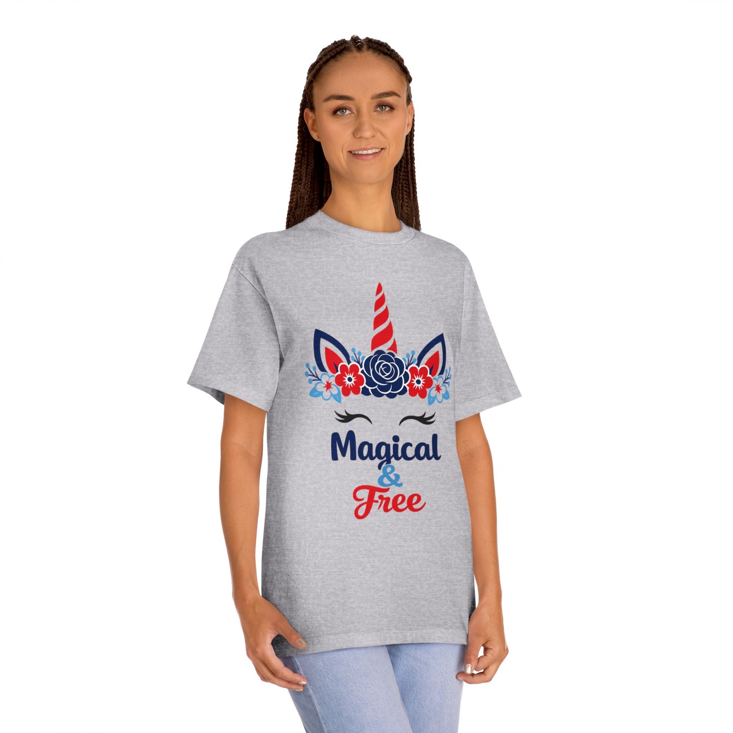 Magical & Free Unicorn Tee — Whimsical Floral Graphic