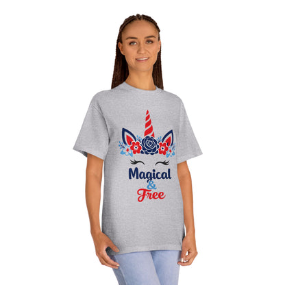 Magical & Free Unicorn Tee — Whimsical Floral Graphic
