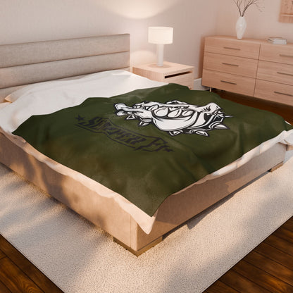 Devil Dog Fleece Blanket — Bulldog OD Green Military Humor