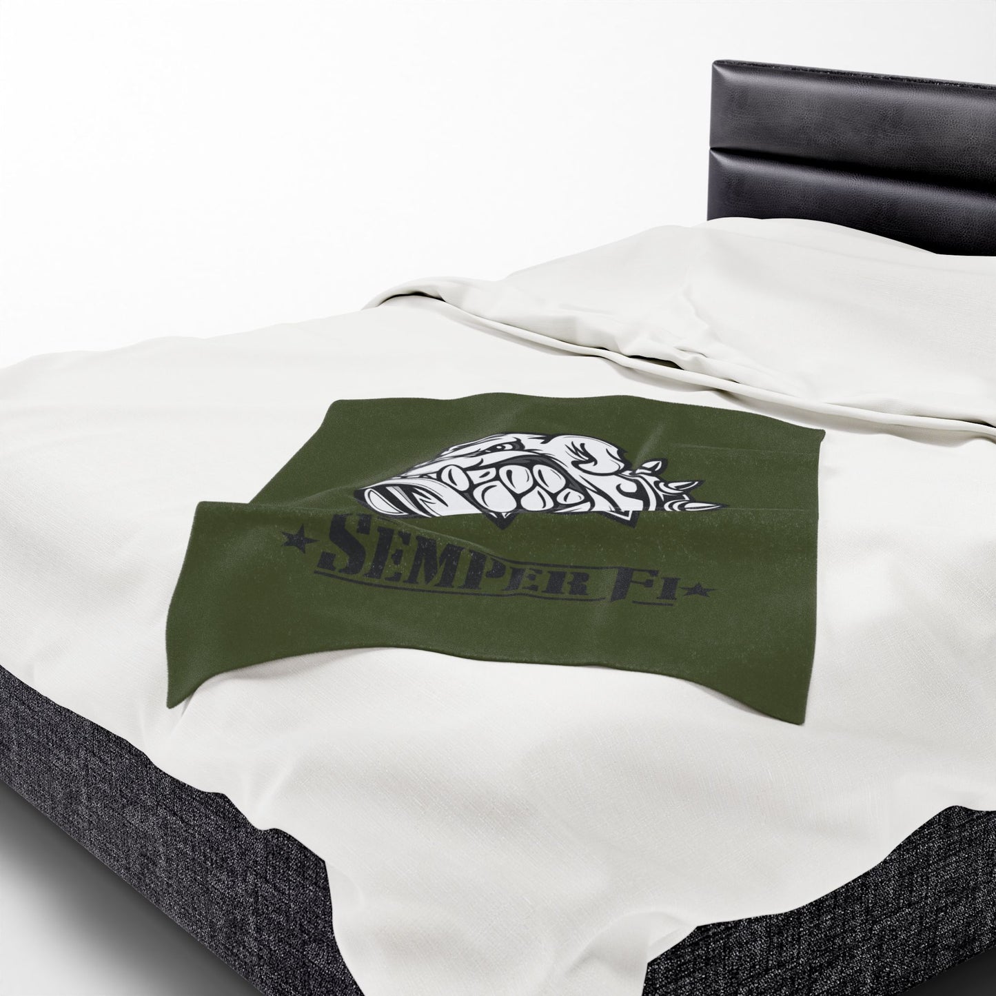 Devil Dog Fleece Blanket — Bulldog OD Green Military Humor