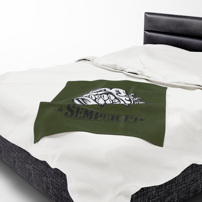 Devil Dog Fleece Blanket — Bulldog OD Green Military Humor