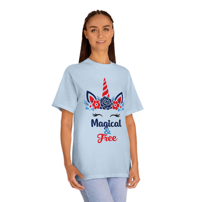 Magical & Free Unicorn Tee — Whimsical Floral Graphic