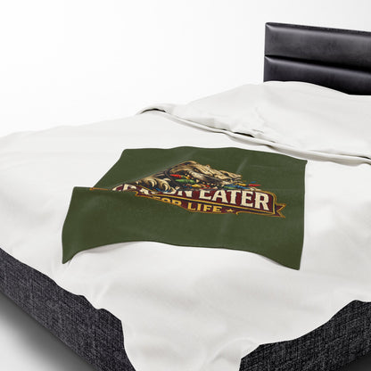 Devil Dog Crayon Eater for Life Fleece Blanket — Bulldog OD Green Military Humor