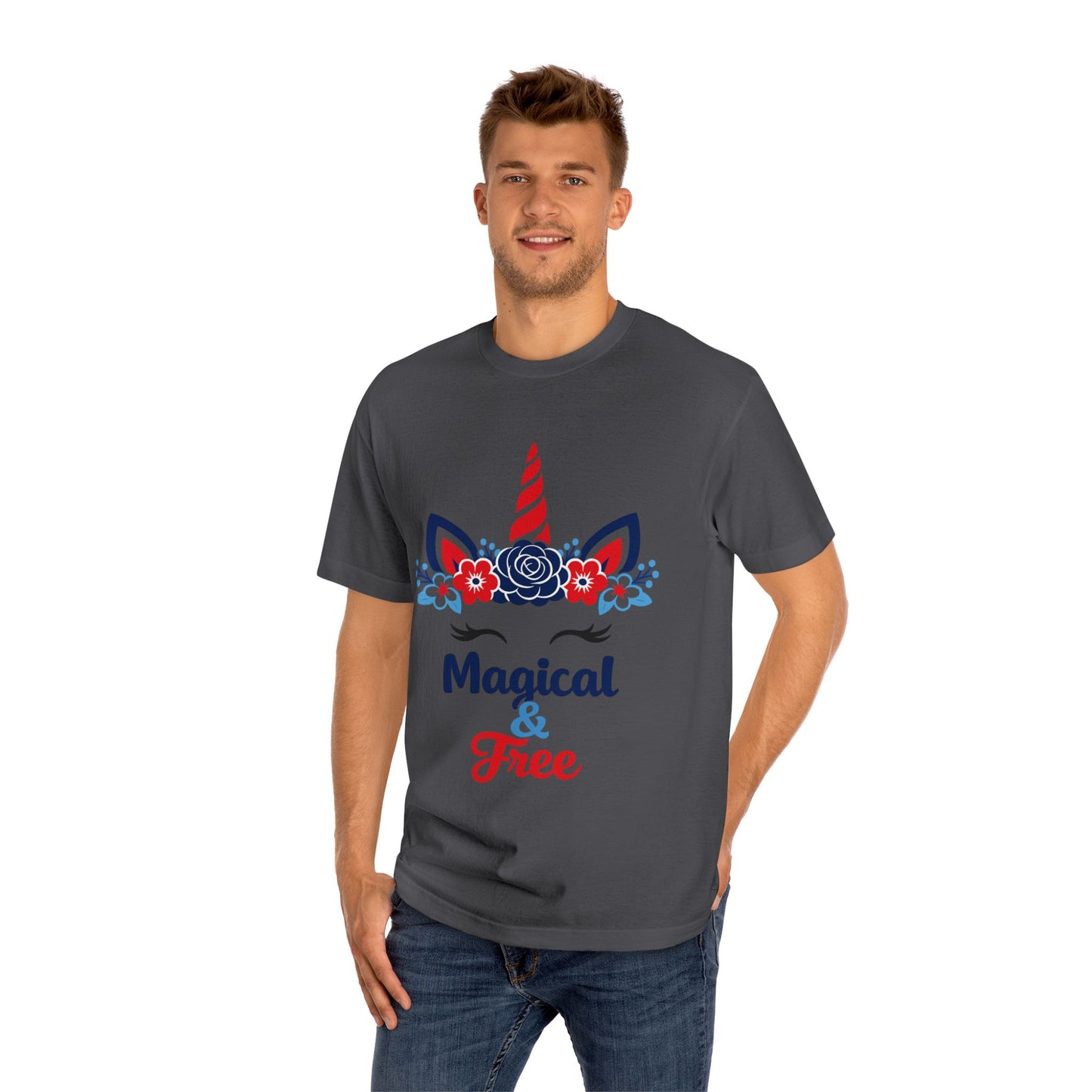 Magical & Free Unicorn Tee — Whimsical Floral Graphic