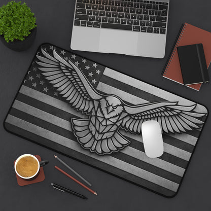 American Flag Eagle Desk Mat — Patriotic Grey Mouse Pad for Office & Gaming
