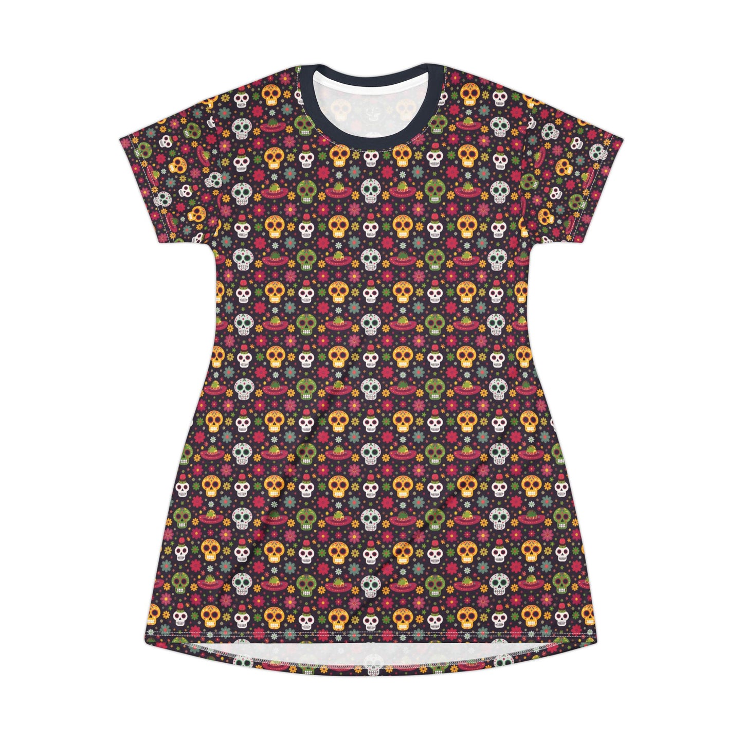 Sugar Skull T Shirt Dress Calavera Graphic Dress Day of the Dead Dress Colorful Skull Dress Festival T Shirt Dress