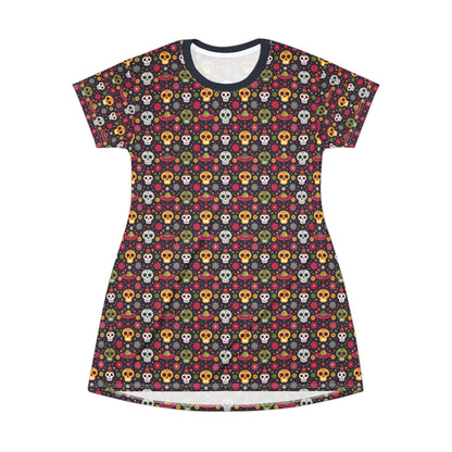 Sugar Skull T Shirt Dress Calavera Graphic Dress Day of the Dead Dress Colorful Skull Dress Festival T Shirt Dress