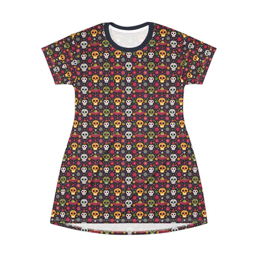 Sugar Skull T Shirt Dress Calavera Graphic Dress Day of the Dead Dress Colorful Skull Dress Festival T Shirt Dress