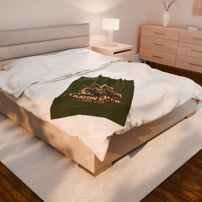 Devil Dog Crayon Eater for Life Fleece Blanket — Bulldog OD Green Military Humor
