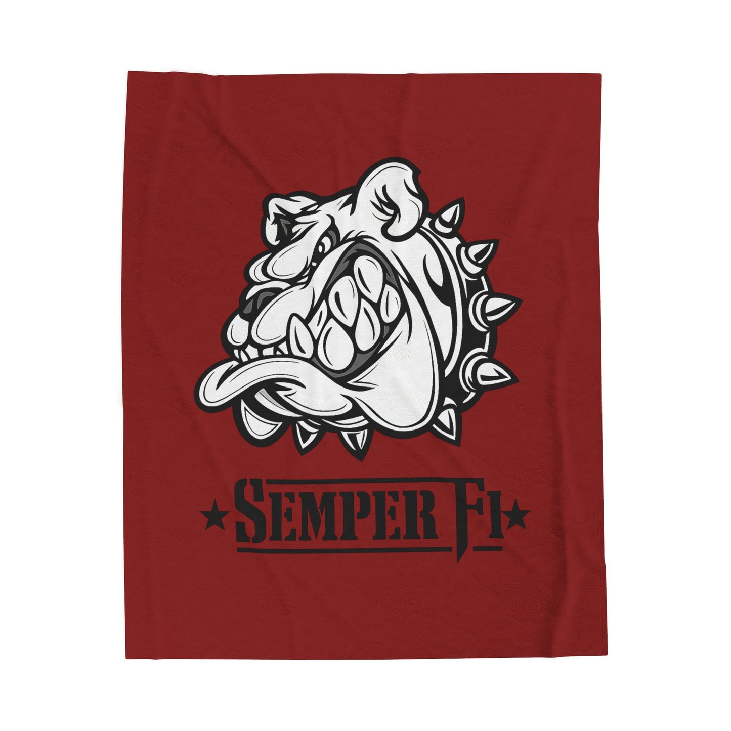 Vintage Marine Red Devil Dog Fleece Blanket — Bulldog OD Green Military Humor