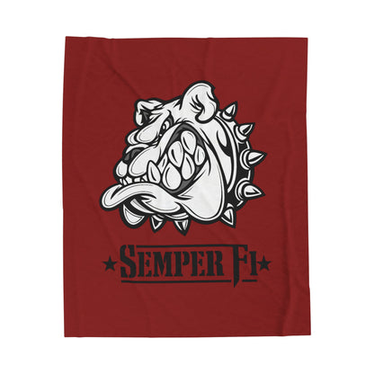 Vintage Marine Red Devil Dog Fleece Blanket — Bulldog OD Green Military Humor