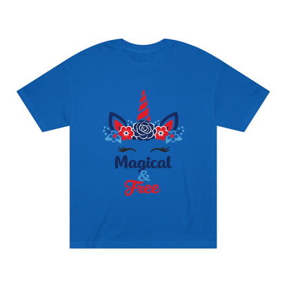 Magical & Free Unicorn Tee — Whimsical Floral Graphic